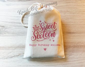 Sweet 16 Birthday Party favor bags - 16th Birthday Favors - Personalized 16th Birthday - Custom 16 Birthday - Sweet Sixteen Birthday Party