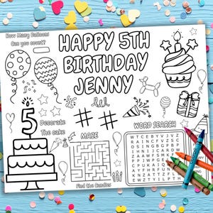 Birthday Coloring Placemat For Kids Personalized Party Sheet Paper Activity Table Mat Birthday Games Coloring Pages Custom Birthday Coloring