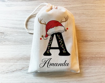 Personalized Christmas Letter Bag - Christmas Initial Bag - Name and Initial Bag - Custom Christmas - Santa Hat Letter Bag -  Stocking Gift