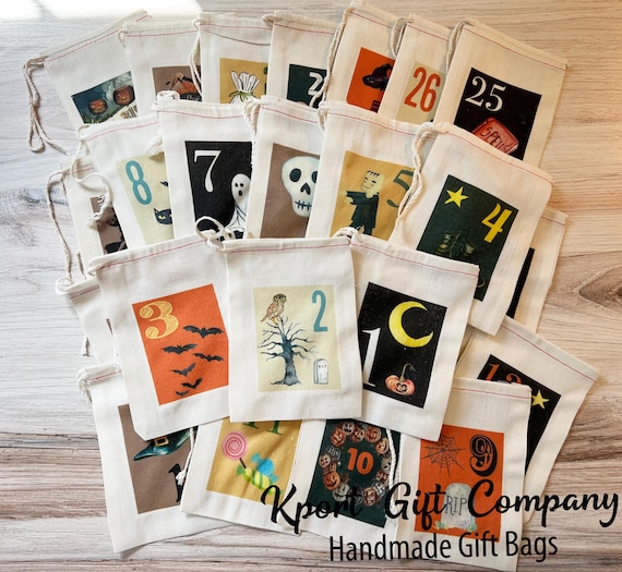 Halloween Month Calendar Bags Countdown to Halloween Bag Set 31 Vintage Halloween Spooky Halloween Bags