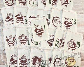 Santa Claus Retro Advent Calendar Bags 25 Countdown to Christmas Vintage