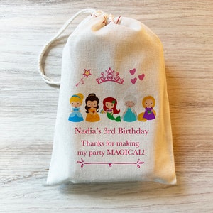 Princess Prince Gift Party Favor Bag. Drawstring Birthday Thank You Bags Personalized. Cotton