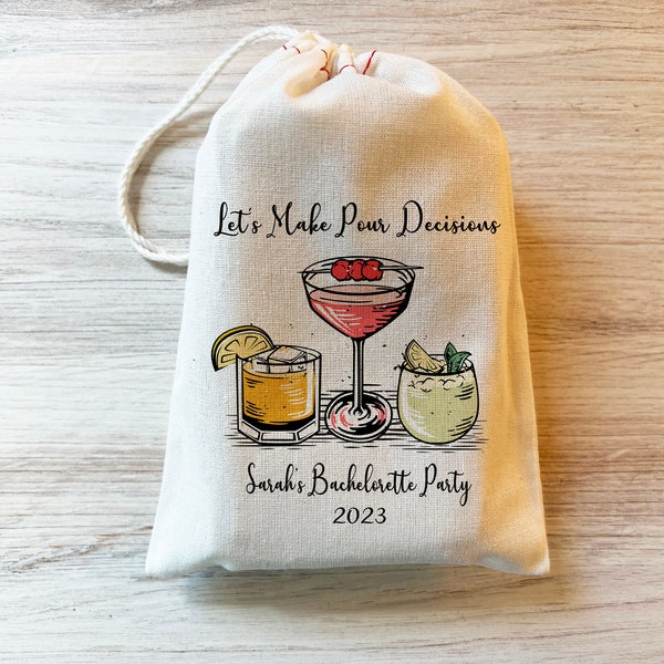 Let's Make Pour Decisions Bachelorette Party Hangover Recovery Kit Custom Bridesmaids Favor Bag. Party Favor Wedding Hangover Kit Bags