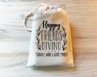 Friendsgiving Thanksgiving Holiday Favor Gift Bags - Thanksgiving bags - Cotton Drawstring Bag Give Thanks