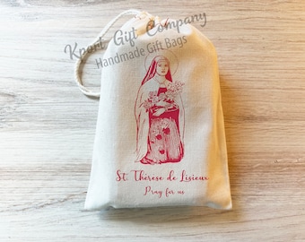 St. Thérèse de Lisieux - Catholic Prayer Bag - Cotton Drawstring Bag - Saint Bags - Saint Banner - St. Therese The Little Flower