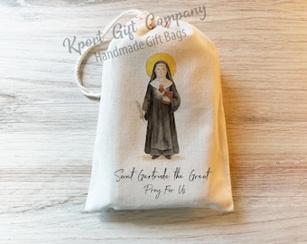 St. Gertrude the Great - Catholic Prayer Bag - Cotton Drawstring Bag - Saint Bags - Saint Banner - Saint Gertrude