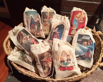 Religious Advent Calendar Christmas Holiday Bags. Set of 25 Christian Vintage 3x5 4x6