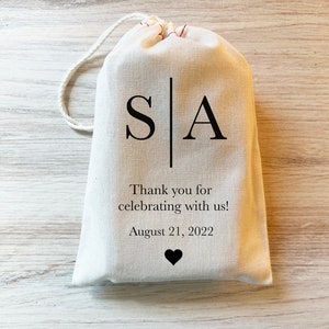 1 Wedding Thank You Bag Wedding Favor Bag Reception gifts Wedding favors 4x6 5x7 6x8 7x9 7x11 Drawstring Personalized custom Cotton