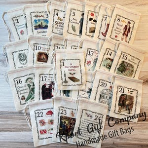 Christmas Carol Advent Calendar Christmas Bags - Scrooge - Dickens - Holiday Bag Set - Countdown to Christmas - 25 Bags