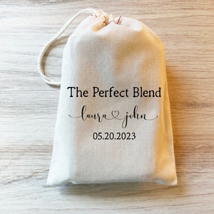 Perfect Blend Bag Coffee Bag Wedding Favor Bag - Coffee Favors for Wedding Drawstring Personalized custom Cotton