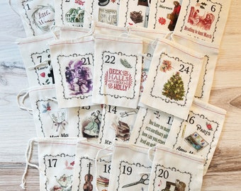 Little Women Christmas Advent Calendar Christmas Bags - Advent Bags - Countdown to Christmas - Cotton Drawstring Bags Advent Set
