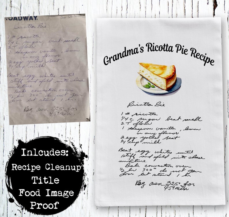 Handwritten Recipe Tea Towel Flour Sack Heirloom Recipe Tea Towel Custom Handwritten Personalized Mothers Day Christmas Gift Cookie Swap image 3