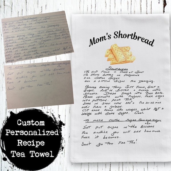 Handwritten Recipe Tea Towel Flour Sack Heirloom Recipe Tea Towel Custom Handwritten Personalized Mothers Day Christmas Gift Cookie Swap