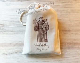 Saint Anthony - Catholic Prayer Bag - Cotton Drawstring Bag - Saint Bags