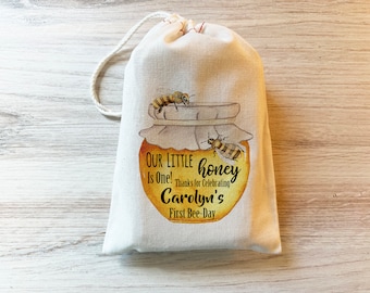 Bee Birthday Party Bag, Bee Day Birthday Bag, Little Honey Birthday Favor Bag Personalized Custom Drawstring Cotton