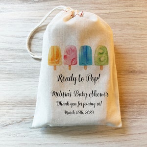 Ready to Pop Baby Shower Bag Gift Party Favor Bag Drawstring Cotton Popsicle Baby Shower Personalized custom