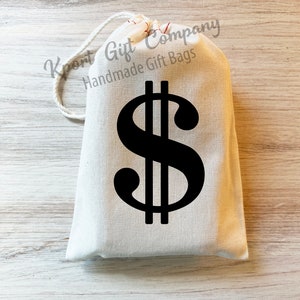 Dollar Sign Money Bag Favor Gift Bag. Cotton Drawstring Bag
