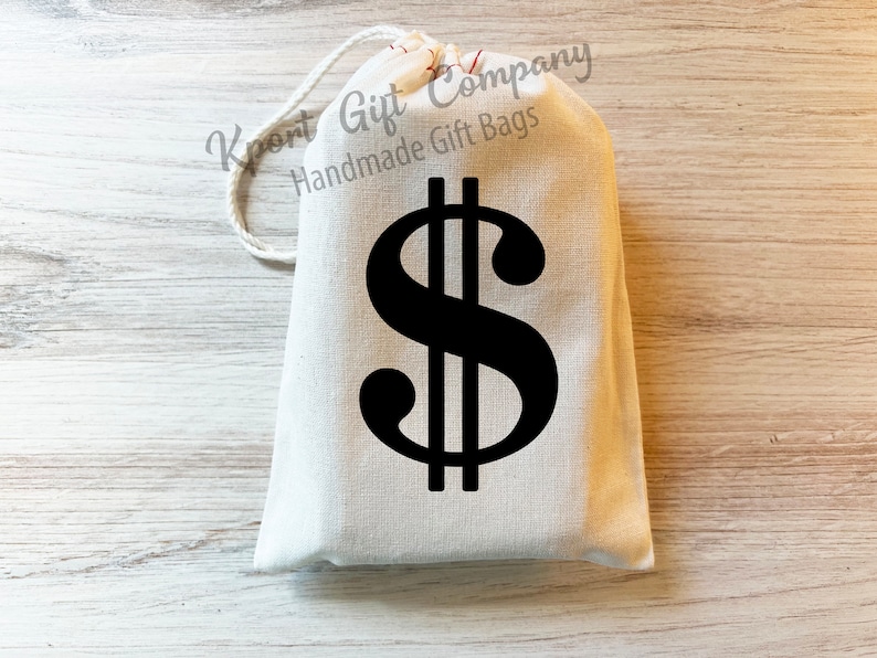 Dollar Sign Money Bag Favor Gift Bag. Cotton Drawstring Bag Black