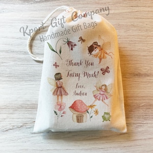 Fairy Birthday Gift Party Favor Bag. 4x6 5x7 6x8 8x12 Drawstring Birthday Baby Shower Personalized custom Cotton - Fairies Birthday Party