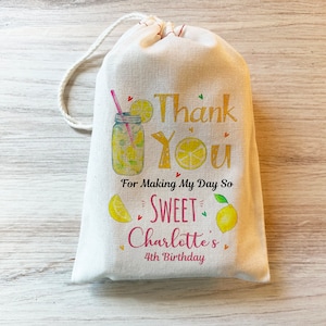 Lemonade Thank You Party Favor Bag. Drawstring Birthday Lemonade Birthday Favors Personalized. Cotton