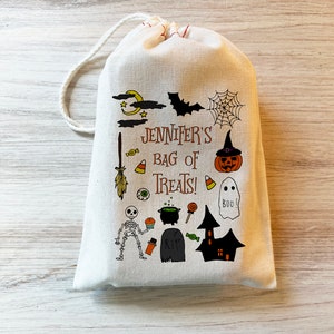 Bag Of Treats Halloween Favor Bag Custom Personalized Bag - Party Favor Bags - Drawstring Bags - Cotton