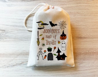 Bag Of Treats Halloween Favor Bag Custom Personalized Bag - Party Favor Bags - Drawstring Bags - Cotton
