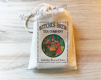 Witches Brew Tea Halloween Bags - Party Favor Bags - Primitive - Tea Bags - Drawstring Bags - Cotton