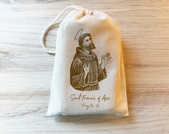 Saint Francis of Assisi - Catholic Prayer Bag - Cotton Drawstring Bag - Saint Bags