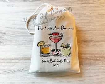 Let's Make Pour Decisions Bachelorette Party Hangover Recovery Kit Custom Bridesmaids Favor Bag. Party Favor Wedding Hangover Kit Bags