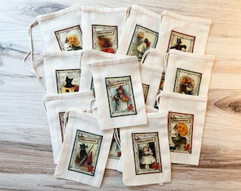 16 Halloween Victorian Vintage Treat Candy Bags -Halloween Party Favors - Halloween Party Bags - Halloween Candy Bags - Retro Halloween