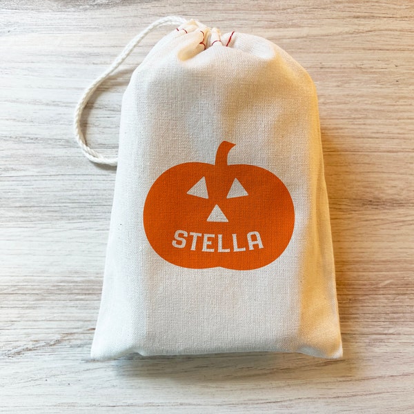 Pumpkin Halloween Favor Bag Halloween Candy Bag Halloween Gifts Custom Personalized Bag - Party Favor Bags - Drawstring Bags - Cotton