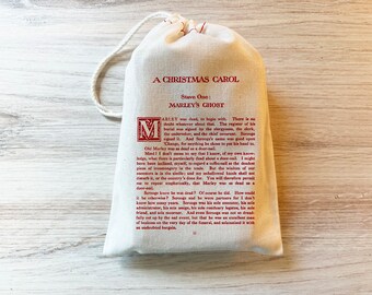 Christmas Carol - Scrooge  - Dickens Book Page Gift Holiday Bag - Party Favor - Cotton Drawstring