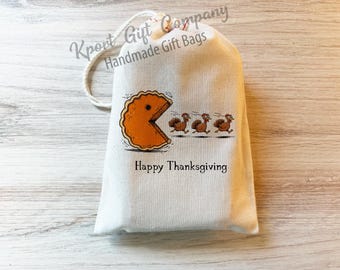Pumpkin Pie Chasing Turkeys Bag – Funny Thanksgiving Gift Favor Bag, Turkey Day Drawstring Bag, Fall Humor Bag for Friends & Family
