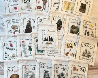 Outlander Inspired Advent Calendar Christmas Bags - Sassenach - Jamie Fraser - Scotland Countdown to Christmas - 25 advent bags