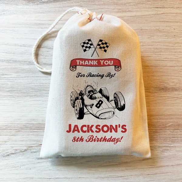 Race Car Party Birthday Favor Bag Kids Personalized Custom. Race Car Thank You Bags Nascar, Matchbox Racing Party.