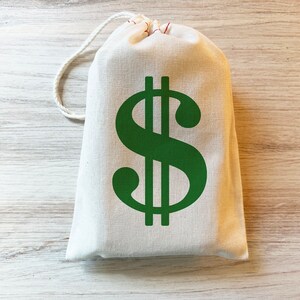 Dollar Sign Money Bag Favor Gift Bag. Cotton Drawstring Bag Green