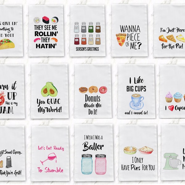 Funny Tea Towels Foodie Gift Unique Kitchen Towels Gift for Wedding Shower Fun Hostess Gift Funny Kitchen Decor Christmas Cook food pun