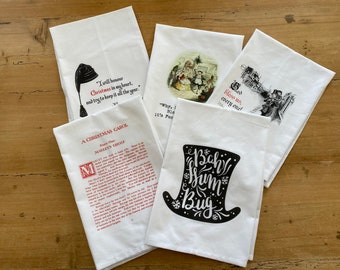 Christmas Carol Merry Christmas Holiday Tea Towels. Tea Towel / Flour Sack