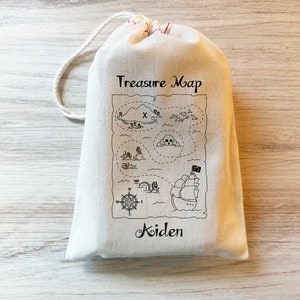 Treasure Map Bag Kids Party Favor Bags Pirate theme Geocaching Drawstring Bags Cotton image 2