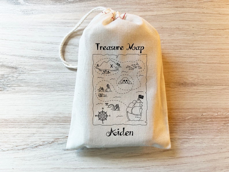 Treasure Map Bag Kids Party Favor Bags Pirate theme Geocaching Drawstring Bags Cotton image 2