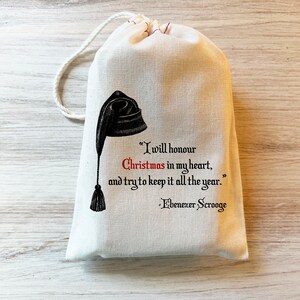 Christmas Carol - Scrooge  - Gift Holiday Bag - Party Favor Bag - Cotton Drawstring