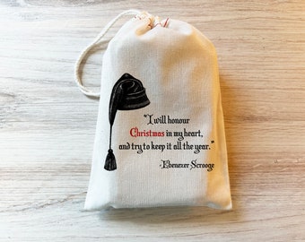 Christmas Carol - Scrooge  - Gift Holiday Bag - Party Favor Bag - Cotton Drawstring