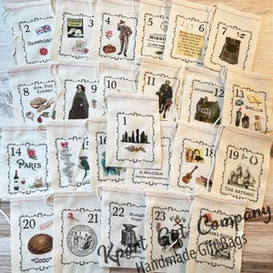 Outlander Inspired Advent Calendar Christmas Bags - Sassenach - Jamie Fraser - Scotland Countdown to Christmas - 25 advent bags