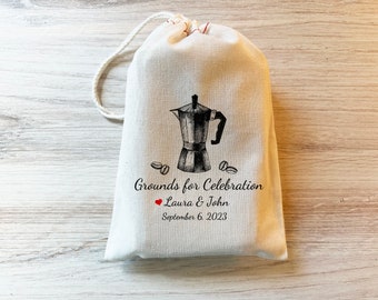 Grounds for celebration Wedding Favor Bags Coffee Beans Favor Personalized Drawstring Bags Wedding party favors