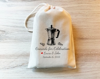 Grounds for celebration Wedding Favor Bags Coffee Beans Favor Personalized Drawstring Bags Wedding party favors