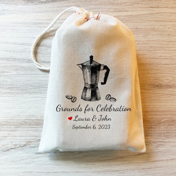Grounds for celebration Wedding Favor Bags Coffee Beans Favor Personalized Drawstring Bags Wedding party favors