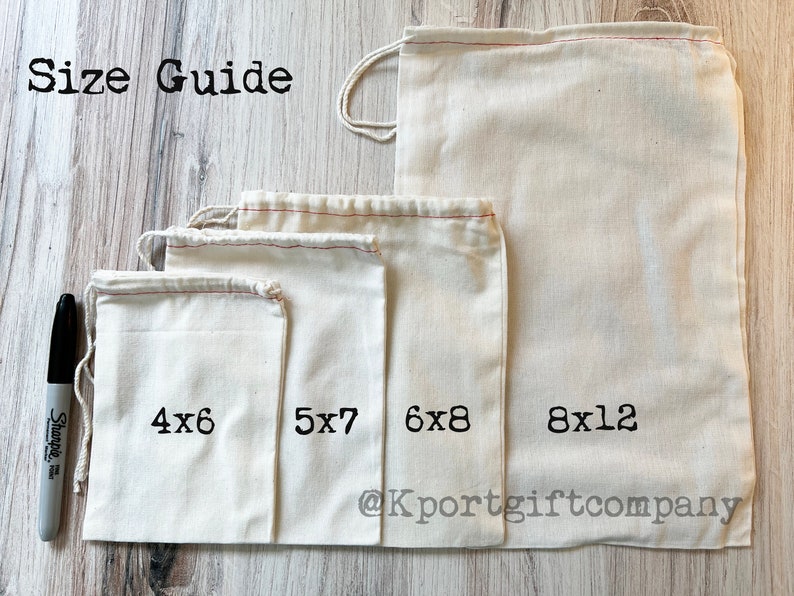 12 Days Of Christmas, Holiday Bags. Gift Set of 12 Cotton Drawstring gift basket ideas bags Stocking Stuffers 4x6, 5x7, 6x8, 8x12 image 2
