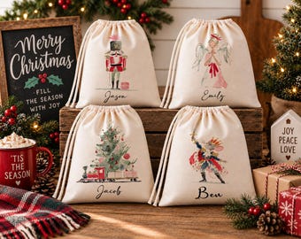 Personalized Nutcracker Christmas Gift Bag | Handmade Drawstring Bag | Custom Name Christmas Bag | Holiday Treat & Gift Bag