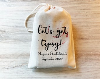 Wine Favors, Bachelorette Party Favor, Hangover Kit, Survival Kit, Birthday Favor Custom - Lets Get Tipsy Wine Party Custom bag