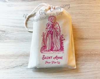 Saint Anne - Catholic Prayer Bag - Cotton Drawstring Bag - Saint Bags - Saint Banner - St. Anne